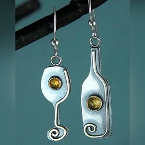 Silver and Gold Wine Glass Earrings
